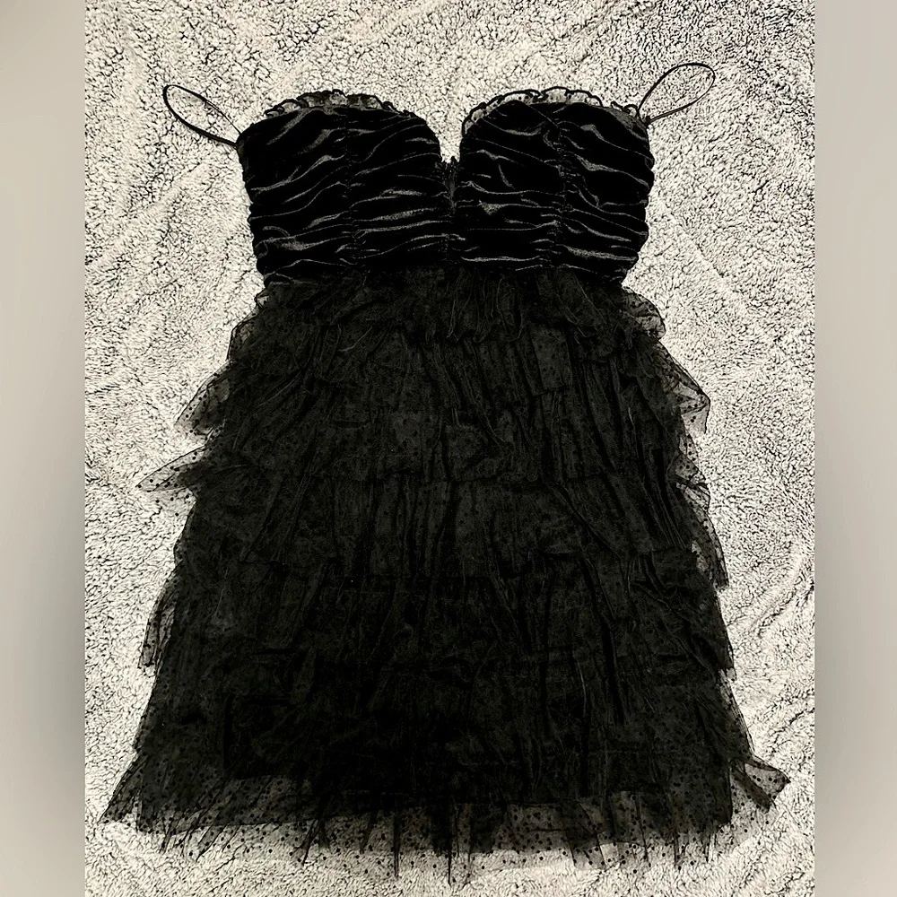 Forever 21 Black Velvet Tulle Dress NWOT size small Gothic Y2K style - Picture 1 of 4